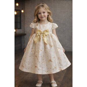 Vintage Bonnie Jean Baby Jaquard Dress Reindeer Gold Bow 4T